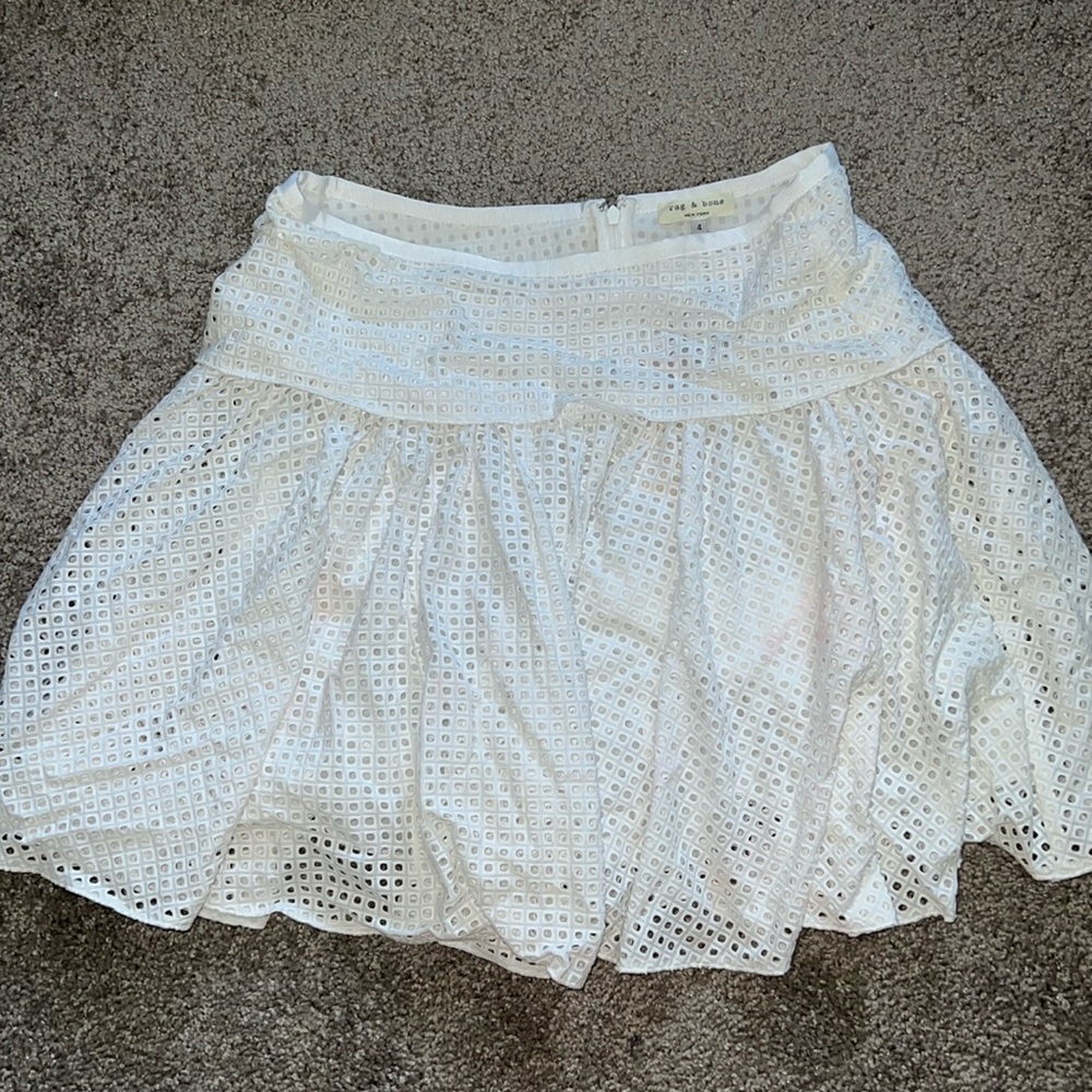 New rag & bone white eyelet Lakewood skirt 4 zipper back nwt ruffled